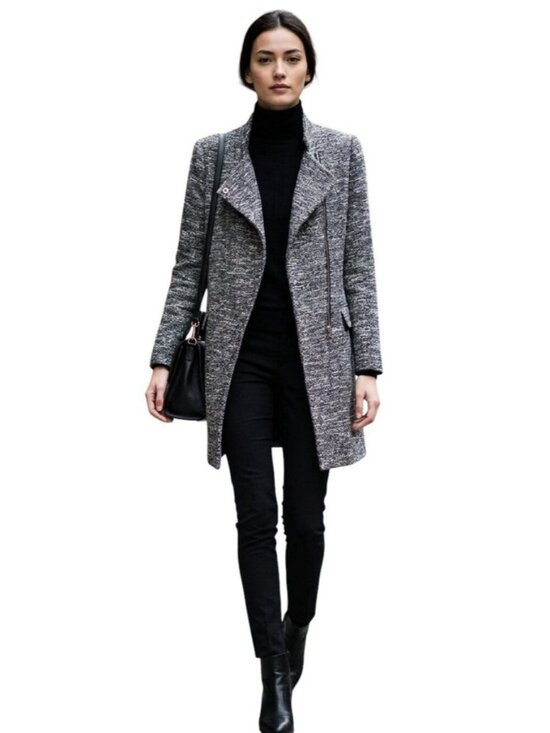 Zara Jackets & Blazers - Zara Basic Gray Tweed Jacket Asymmetric Collar Coat Women's Size M